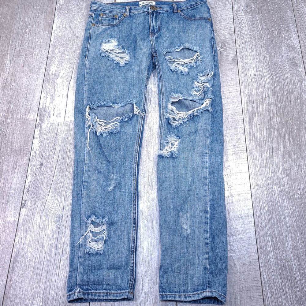 One x OneTeaspoon Awesome Baggies Women 27 Blue Distressed Relaxed Jeans